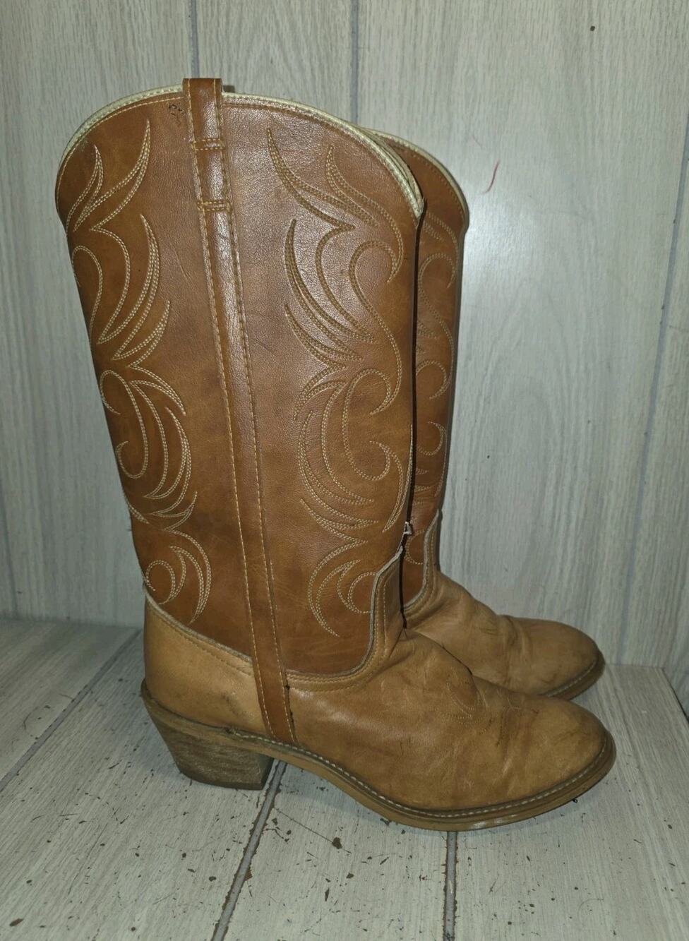 Vtg Distressed Dingo Brown Leather Western Cowboy Boots Womens 8.5 M USA READ
